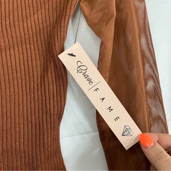 NWT Crave Fame Ribbed Mesh Detail Long Sleeve Fitted Top, size S (juniors) - Picture 5 of 11